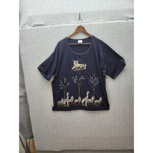 Bobbie Brooks Womens Navy Blue Animal Print T-Shirt Size 18W/20W Made In USA 50%